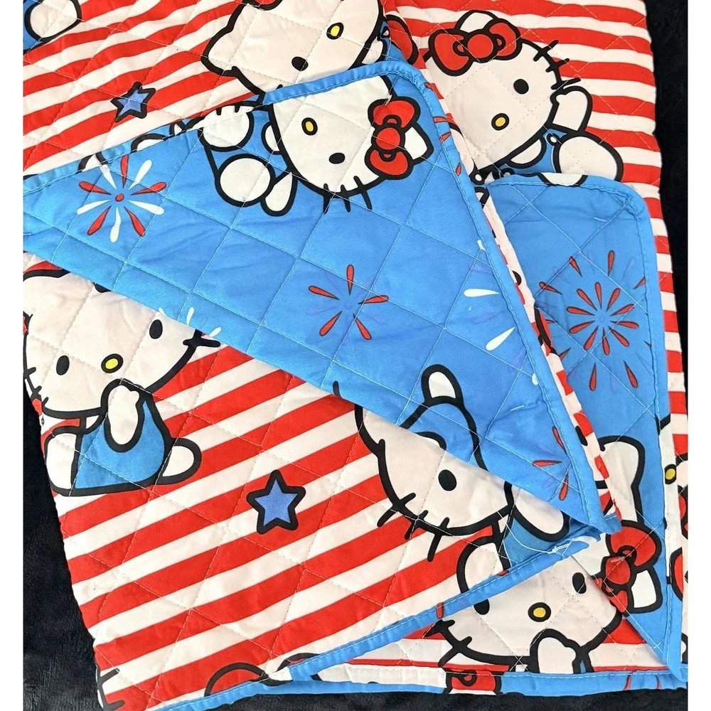 RARE Hello Kitty Patriotic Quilted Throw Blanket -NWT! 4th of July